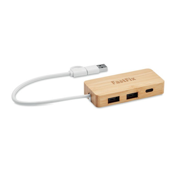 HUBBAM - Bamboe USB hub 3 poorten